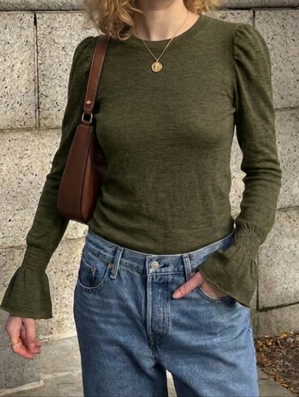 Nation LTD Pima Cotton Long Sleeve Like New Size Sm Olive Green
